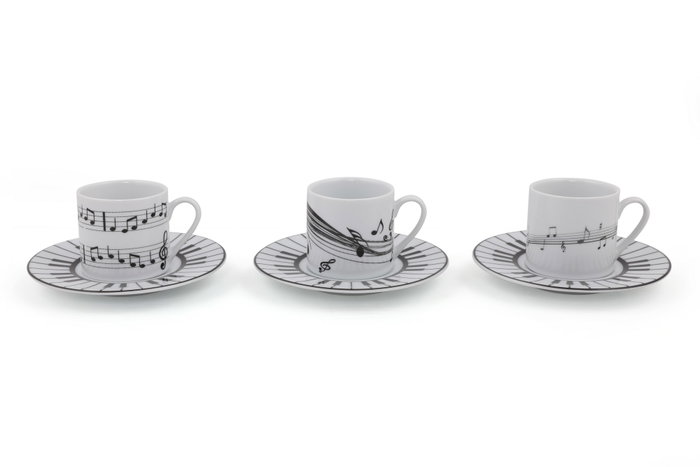 Hermia Juego de Tazas de Café y Platillos de Porcelana Blanco y Negro (12 piezas) Hermia Juego de Tazas de Café y Platillos de Porcelana Blanco y Negro (12 piezas)